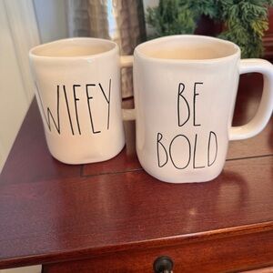 Rae Dunn White Ceramic Mug Set - Wifey & Be Bold - 2 mugs